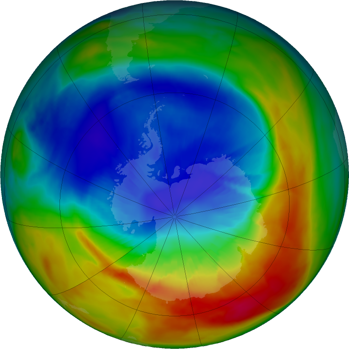 Antarctic ozone map for 08 September 2019